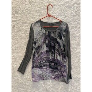 Luisa Viola Italian Brand Tunic Shirt Blouse Purple Grey Cityscape 12